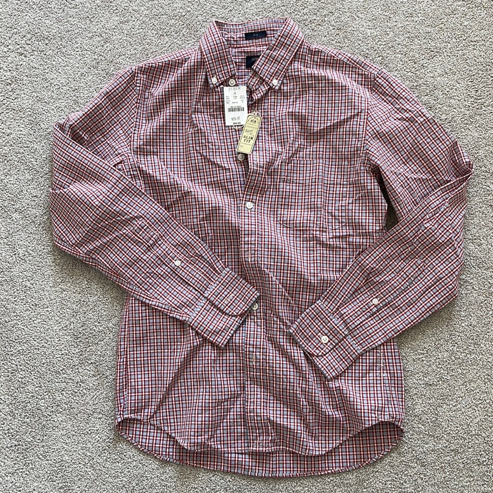 NWT J. Crew Factory Mens Long Sleeve Plaid Button Down Shirt Slim Fit Sz S
